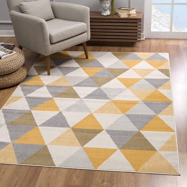 8' Runner Yellow and Ivory Geometric Runner Rug N270-393036