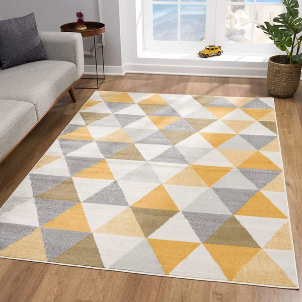 8' Runner Yellow and Ivory Geometric Runner Rug N270-393036