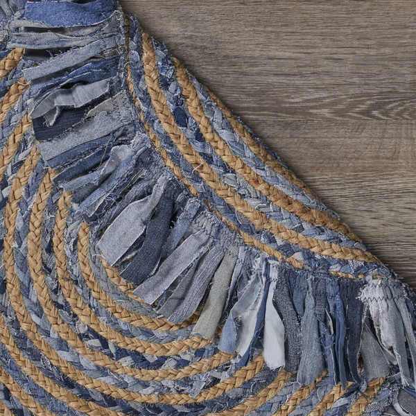 Denim And Natural Jute Round Swirl Fringed Rug N270-394190