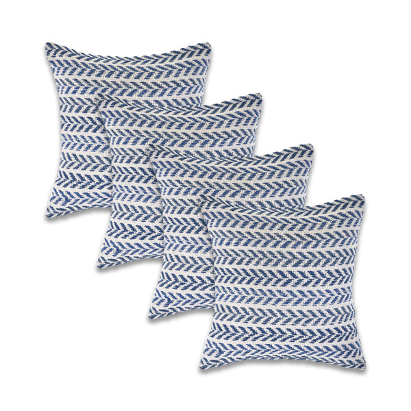 Set of Four 18" X 18" Blue Beach Chevron Cotton Zippered Pillow N270-535284