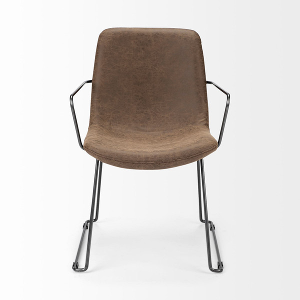 Brown And Black Upholstered Faux Leather Dining Arm Chair N270-380413