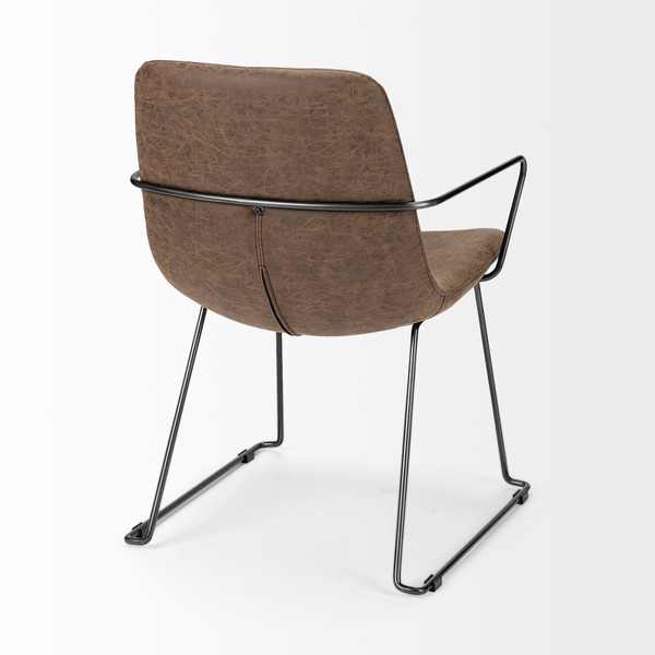 Brown And Black Upholstered Faux Leather Dining Arm Chair N270-380413
