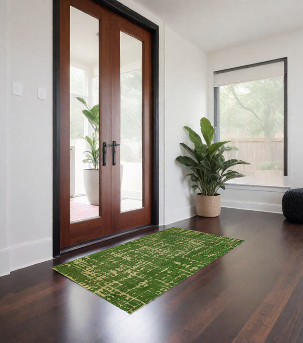 3' X 5' Green Abstract Non Skid Area Rug N270-548697