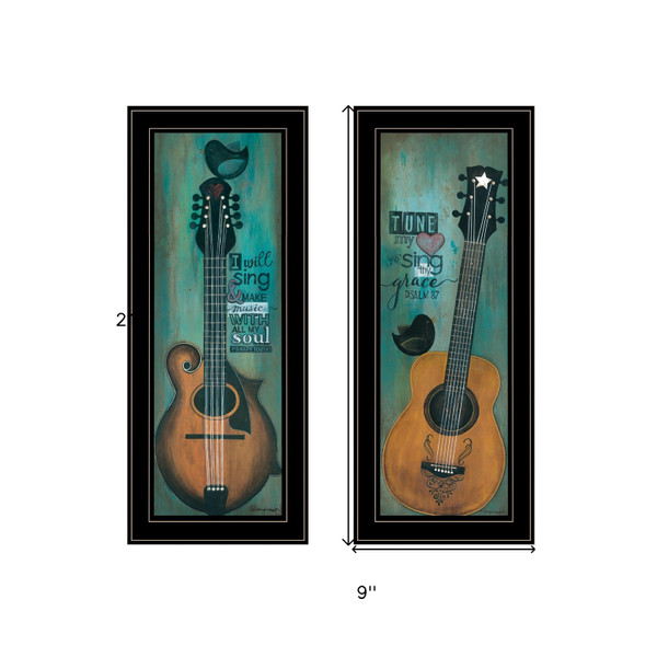 Set Of Two Tune my Heart and I will Sing 2 Black Framed Print Wall Art N270-406120