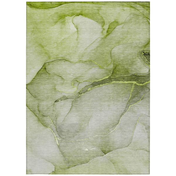 8' X 10' Olive Green Abstract Washable Non Skid Indoor Outdoor Area Rug N270-559826