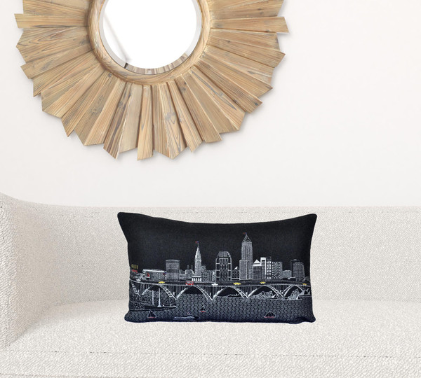 25" Black Cleveland Nighttime Skyline Lumbar Decorative Pillow N270-482484