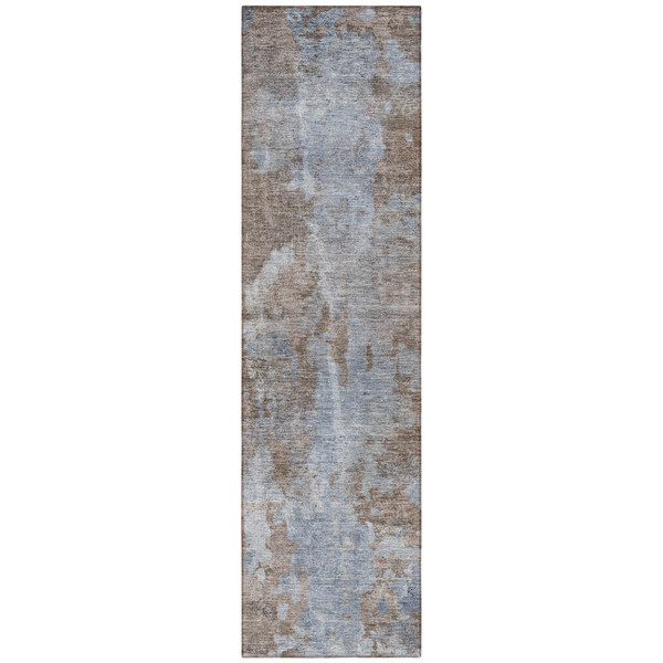 8' Runner Mocha and Blue Abstract Washable Non Skid Indoor Outdoor Runner Rug N270-564243