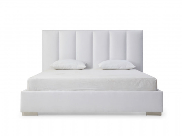 Queen White Upholstered Channel Tufted Velvet Bed Frame N270-486078
