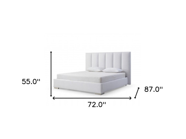 Queen White Upholstered Channel Tufted Velvet Bed Frame N270-486078
