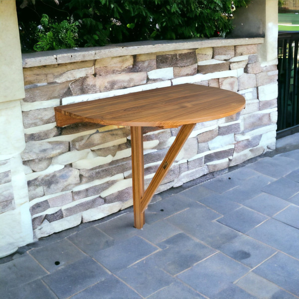 24" Brown Half Round Solid Wood Folding Outdoor Balcony Table N270-479051