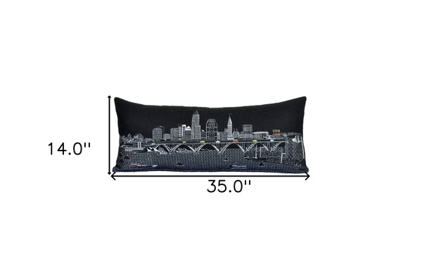 35" Black Cleveland Nighttime Skyline Lumbar Decorative Pillow N270-482549