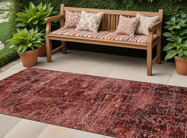 8' Runner Merlot Abstract Washable Non Skid Indoor Outdoor Runner Rug N270-563125