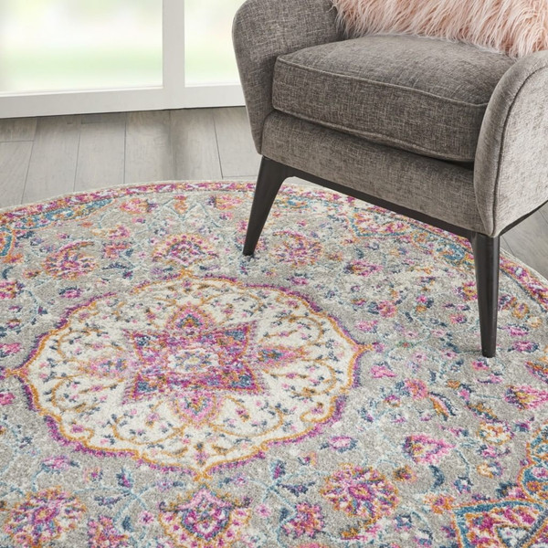 4' Pink And Gray Round Power Loom Area Rug N270-385520