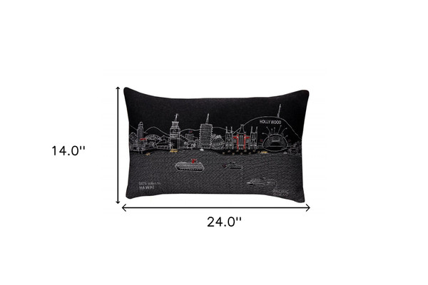 14" X 24" Black Gray and White Hometown Pride Wool Lumbar Throw Pillow N270-482500