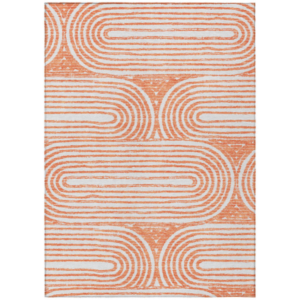 3' X 5' Orange and Ivory Abstract Washable Non Skid Indoor Outdoor Area Rug N270-561861