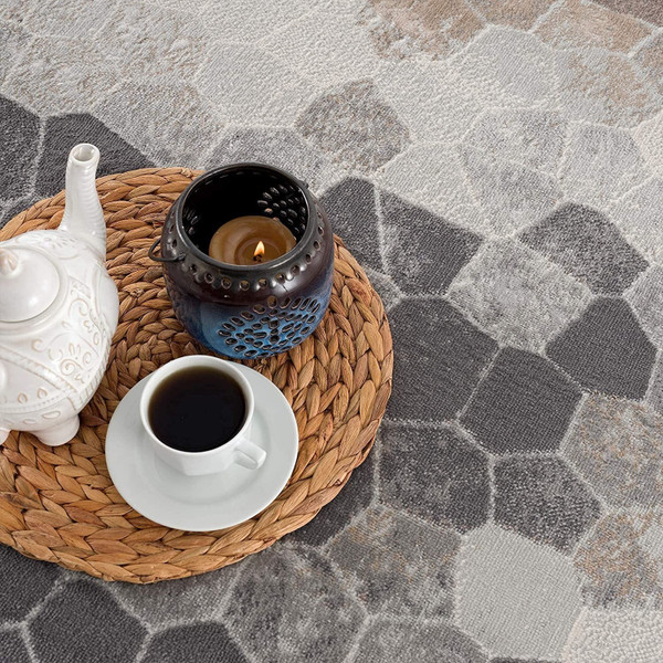 8' X 11' Beige Cobblestone Pattern Area Rug N270-395853