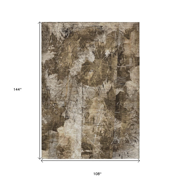 9' X 12' Taupe Floral Washable Non Skid Indoor Outdoor Area Rug N270-563203