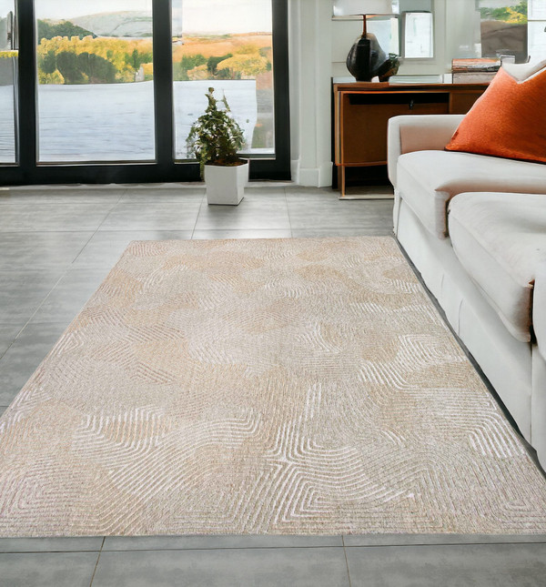 5' X 7' Beige and White Abstract Non Skid Area Rug N270-548760
