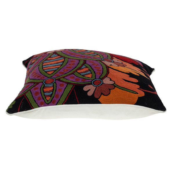 20" Black and Orange Cotton Throw Pillow With Embroidery N270-476168