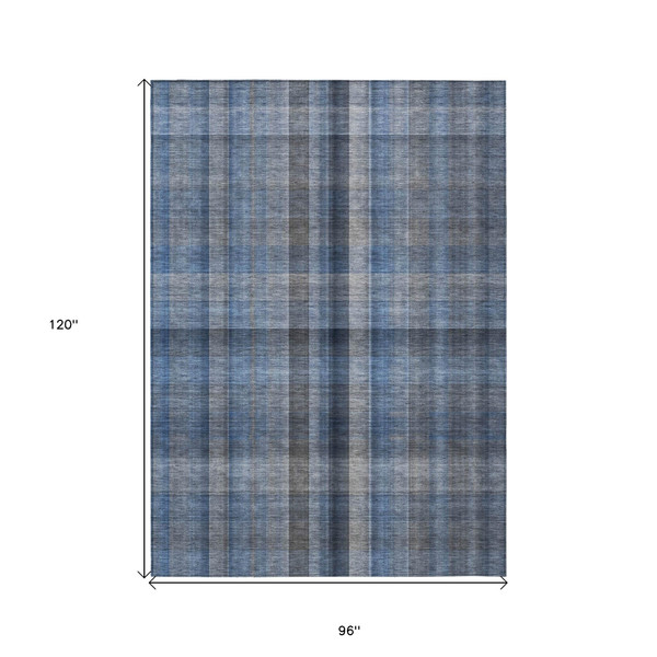 8' X 10' Blue Plaid Washable Non Skid Indoor Outdoor Area Rug N270-562215