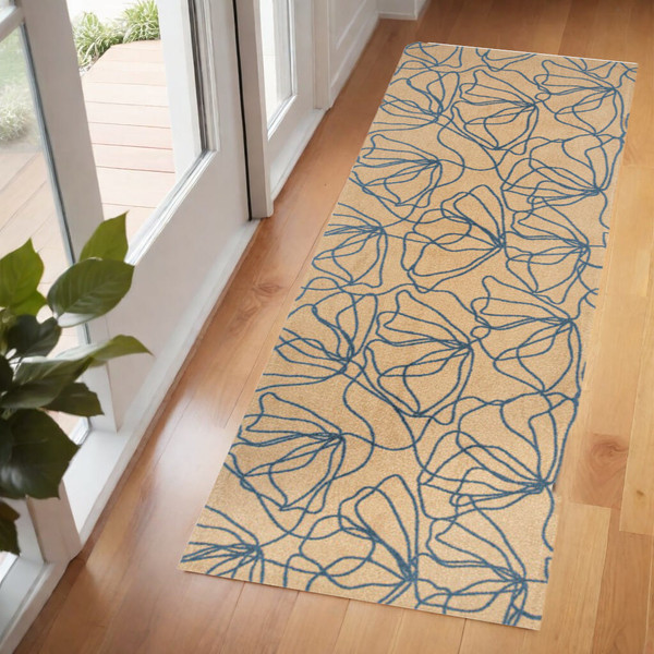 6' Beige and Blue Floral Washable Non Skid Area Rug With UV Protection N270-568161