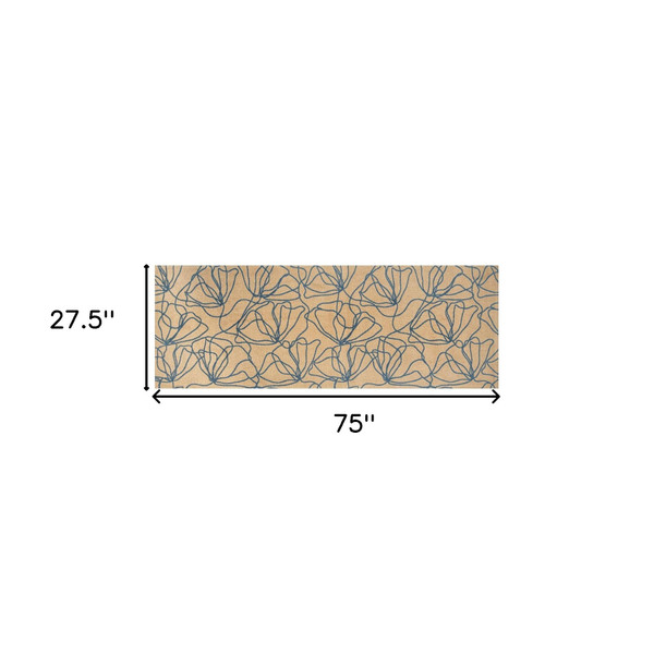 6' Beige and Blue Floral Washable Non Skid Area Rug With UV Protection N270-568161