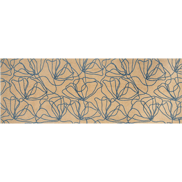 6' Beige and Blue Floral Washable Non Skid Area Rug With UV Protection N270-568161