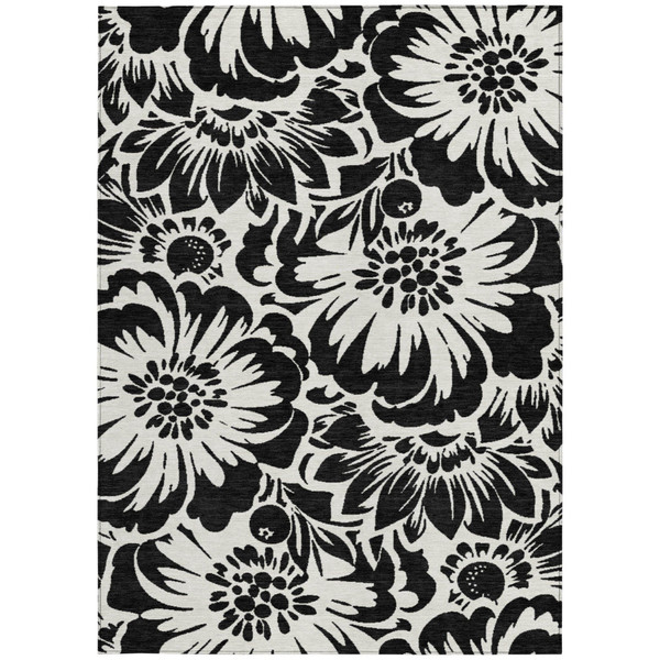 8' X 10' Black and Ivory Floral Washable Non Skid Indoor Outdoor Area Rug N270-562413