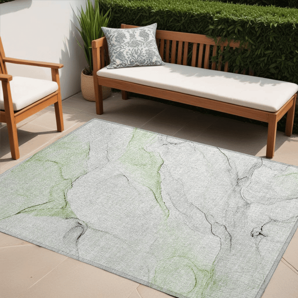 5' X 8' Green Abstract Washable Non Skid Indoor Outdoor Area Rug N270-560170