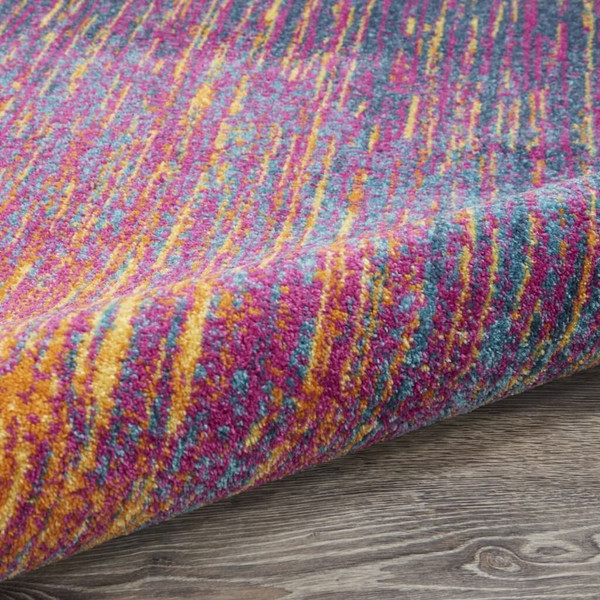 8' Blue And Pink Round Abstract Power Loom Area Rug N270-385277