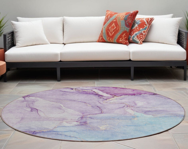 8' Round Purple Round Abstract Washable Non Skid Indoor Outdoor Area Rug N270-560234