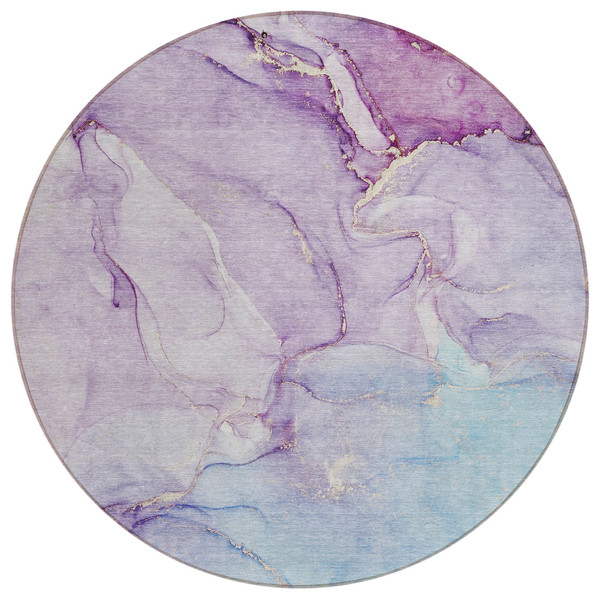 8' Round Purple Round Abstract Washable Non Skid Indoor Outdoor Area Rug N270-560234
