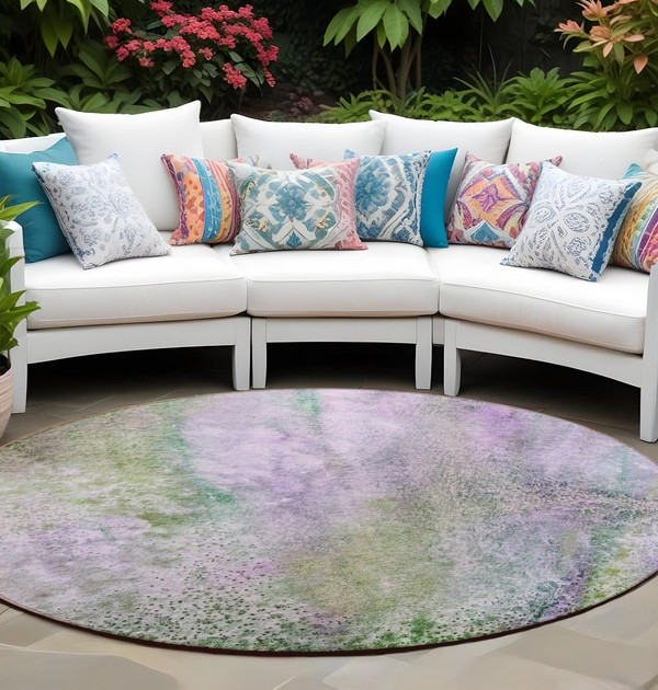 8' Round Purple Round Abstract Washable Non Skid Indoor Outdoor Area Rug N270-559609