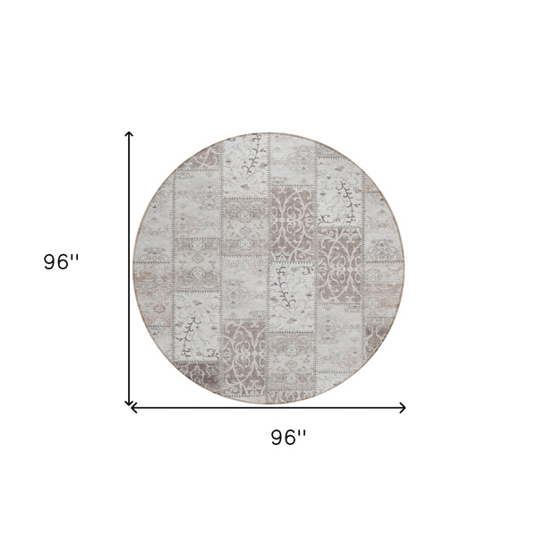 8' Round Taupe and Ivory Round Patchwork Washable Non Skid Indoor Outdoor Area Rug N270-563579