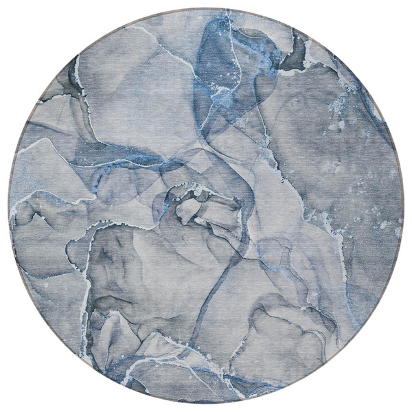 8' Round Blue and Gray Round Abstract Washable Non Skid Indoor Outdoor Area Rug N270-560344