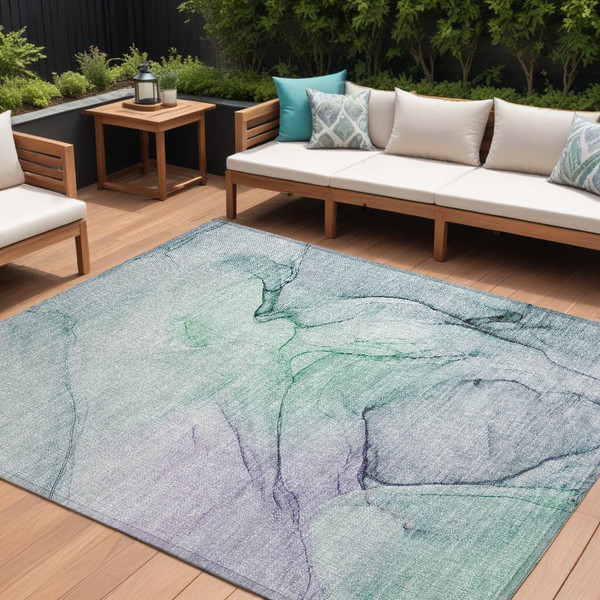 9' X 12' Blue and Gray Abstract Washable Non Skid Indoor Outdoor Area Rug N270-559359