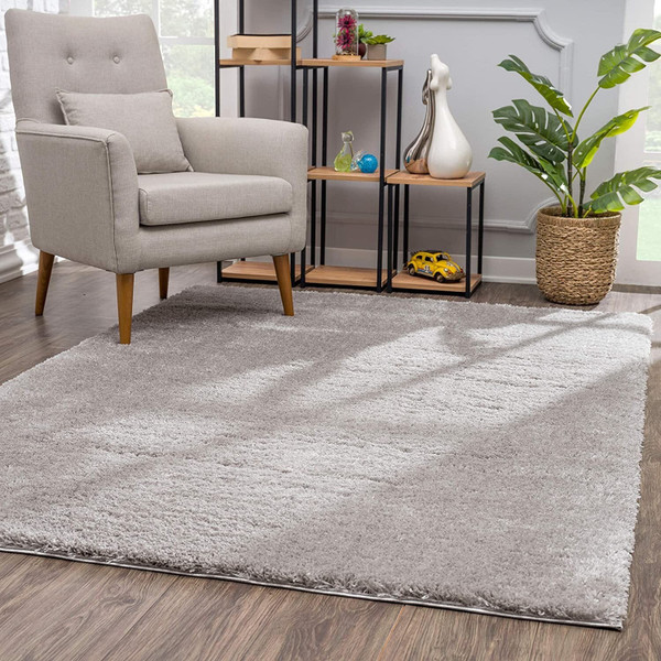 7' X 9' Ivory Modern Solid Shag Area Rug N270-392384
