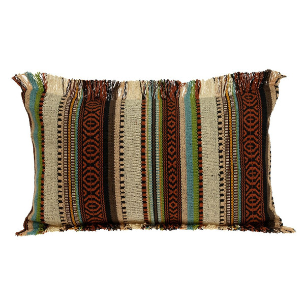 14" X 24" Brown and Beige Cotton Throw Pillow With Fringe N270-383093