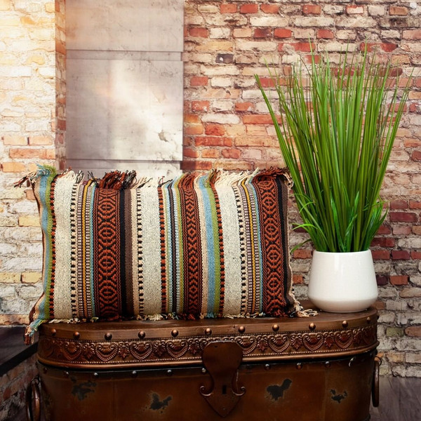 14" X 24" Brown and Beige Cotton Throw Pillow With Fringe N270-383093