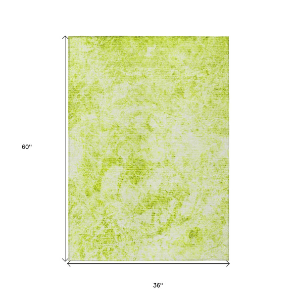 3' X 5' Lime Green Abstract Washable Non Skid Indoor Outdoor Area Rug N270-562644