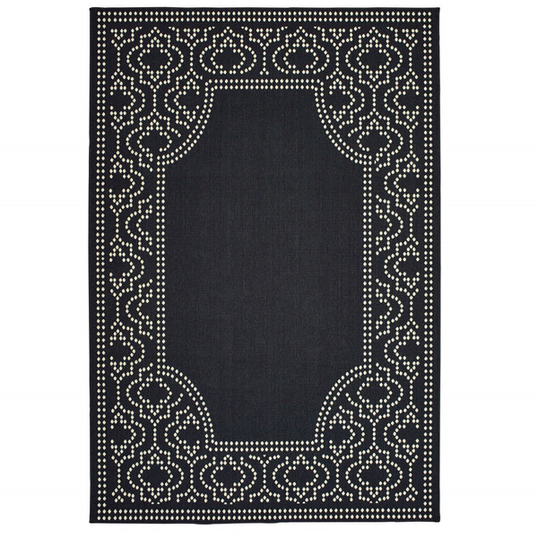 2' X 4' Black and Ivory Stain Resistant Indoor Outdoor Area Rug N270-507678