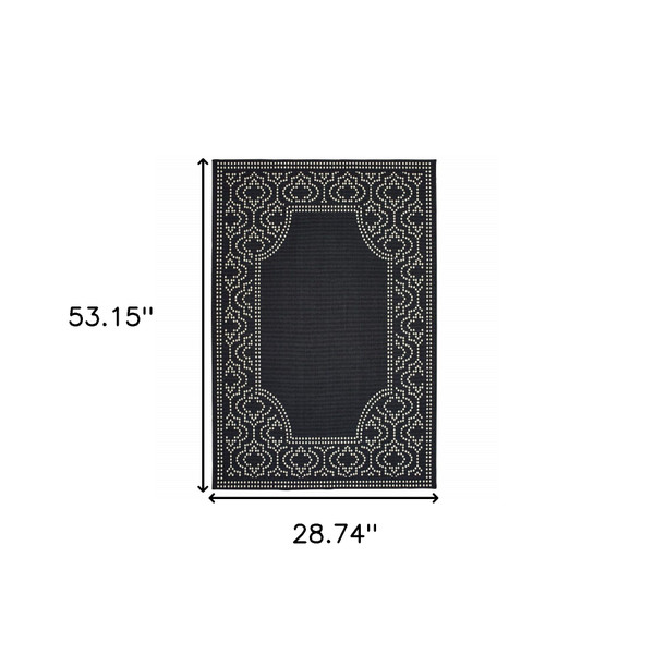 2' X 4' Black and Ivory Stain Resistant Indoor Outdoor Area Rug N270-507678
