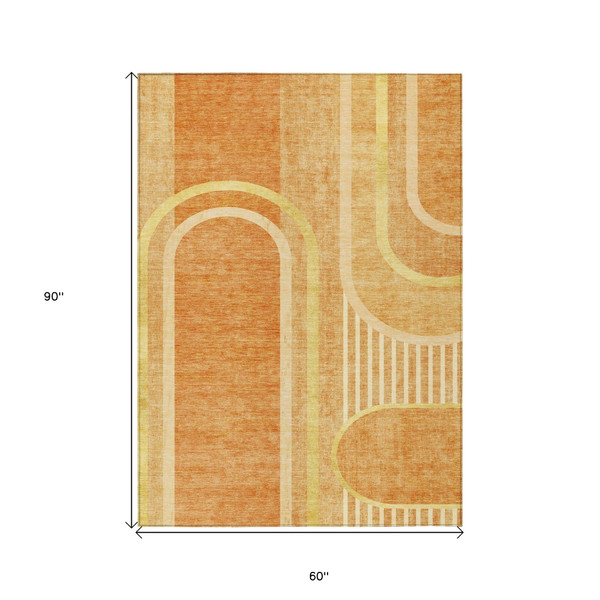5' X 8' Terra Cotta Abstract Washable Indoor Outdoor Area Rug N270-561369