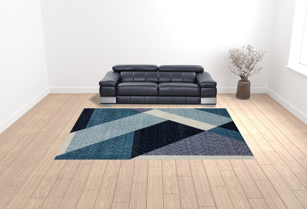 10' X 13' Blue Purple Grey and Teal Geometric Power Loom Area Rug N270-510838