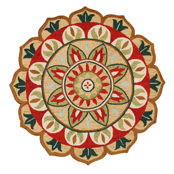 6' X 6' Red Round Wool Floral Hand Tufted Area Rug N270-533608