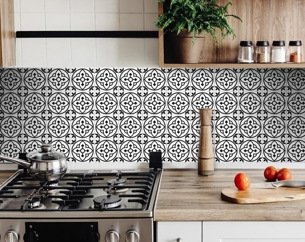4" X 4" Black and White Peel and Stick Removable Tiles N270-399900