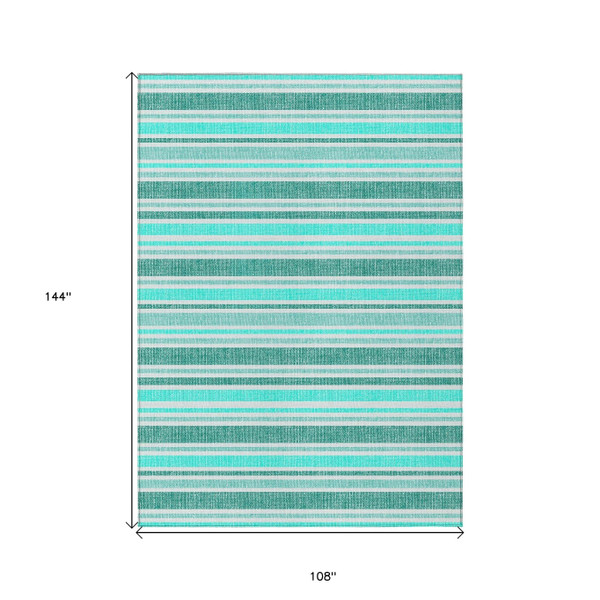9' X 12' Turquoise Striped Washable Indoor Outdoor Area Rug N270-561291