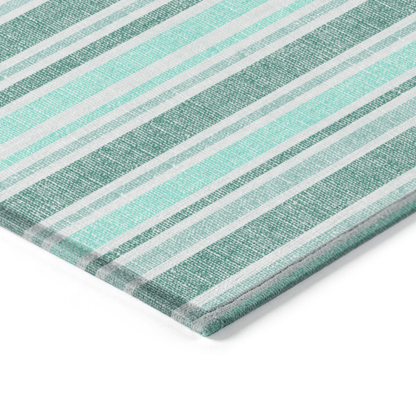 9' X 12' Turquoise Striped Washable Indoor Outdoor Area Rug N270-561291