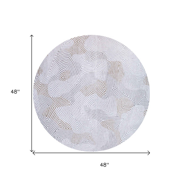 5' White Round Abstract Non Skid Area Rug N270-548758