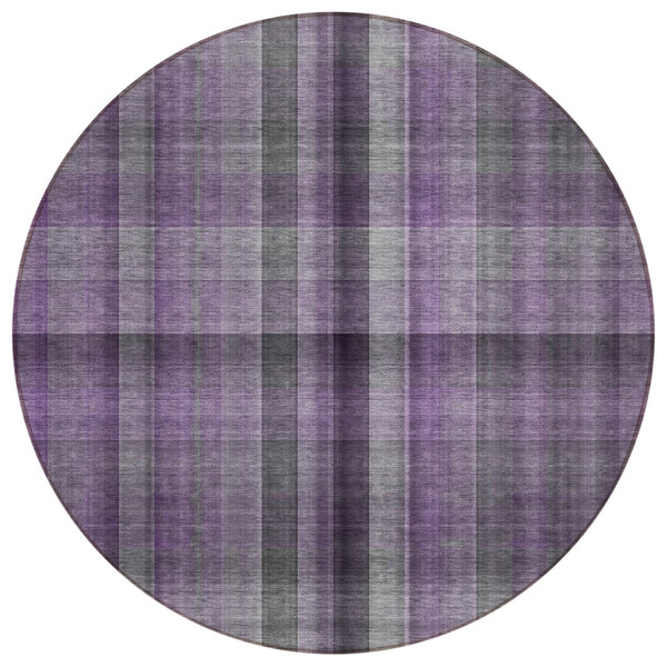 8' Round Purple Round Plaid Washable Non Skid Indoor Outdoor Area Rug N270-562241